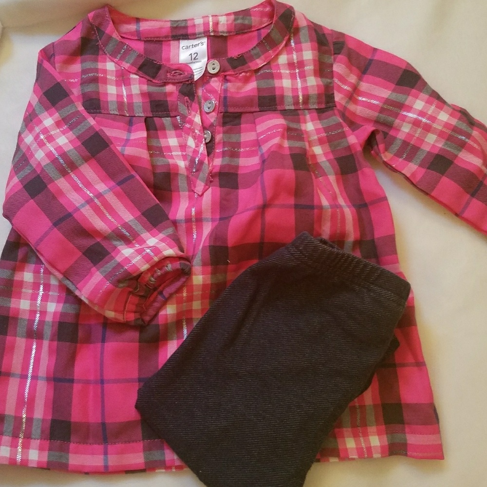 Carter's Pink Plaid Tunic and Jeggings Set
